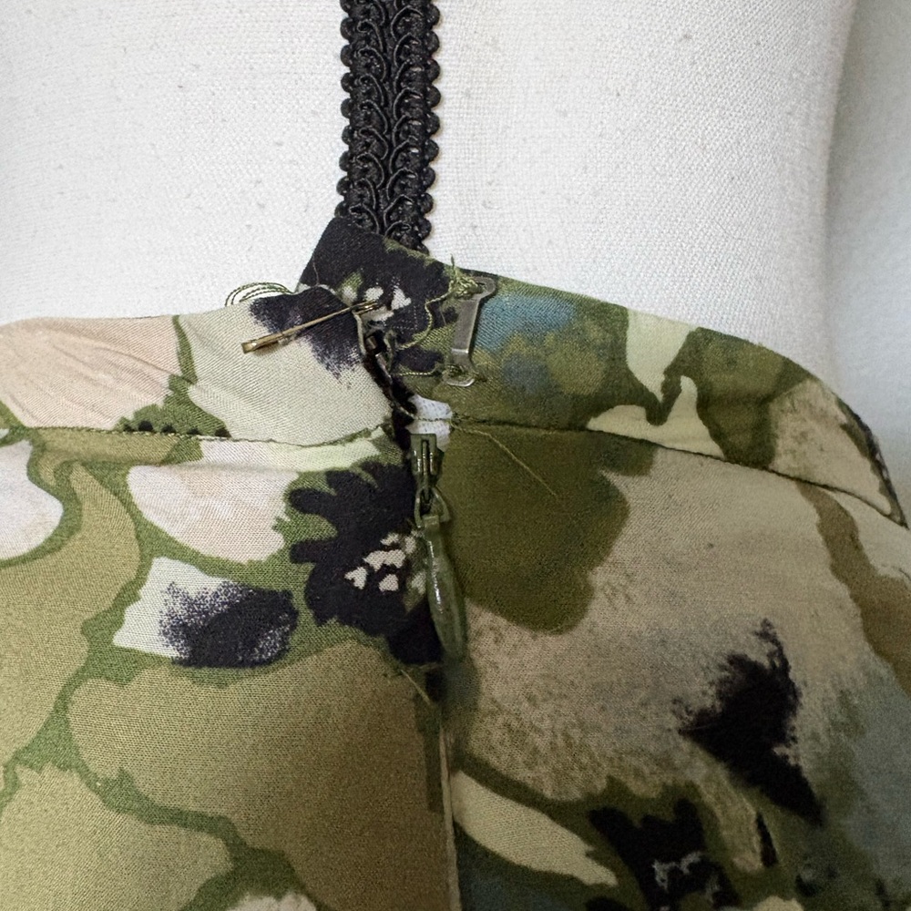 Free People Olive Green Floral A-Line Maxi Skirt with Cream Blooms - Picture 4 of 6